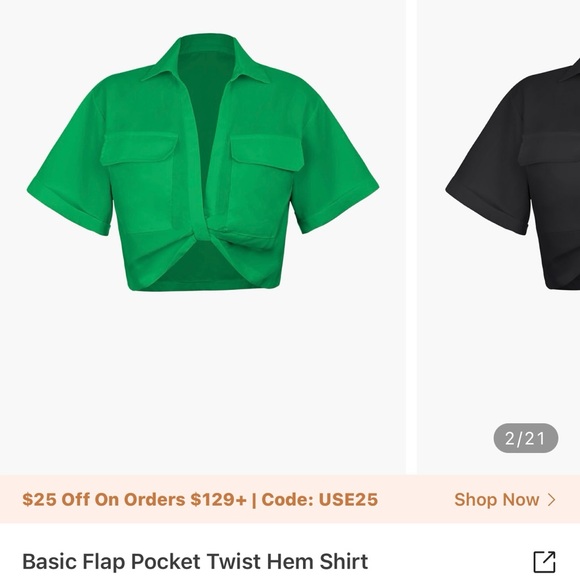Green XL Basic Flap Pocket Twist Hem Shirt - Picture 4 of 4